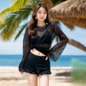 Swimming Suit Solid Color Slimming One-piece Dress Style